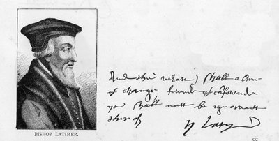 Handwriting and signature of Bishop Latimer from a letter to Matthew Parker, Chaplain to Queen Anne Boleyn, 1535 by Unknown